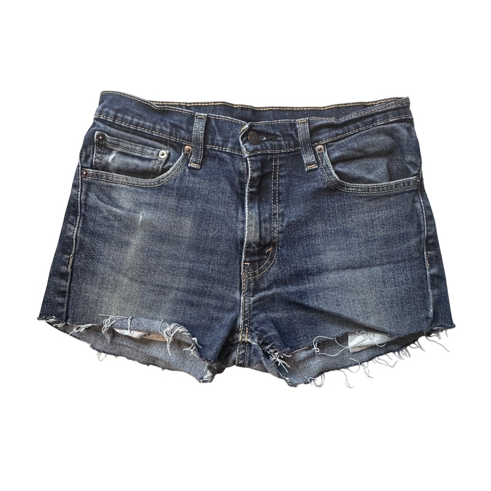 Levi's 511‎ Denim Shorts Womens 31 Dark Wash Slim Fit Cut Off Frayed Stretch